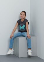 تيشيرت أطفال بناتي Oversize بطباعة تصميم فراشة