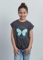 ⁦تيشيرت أطفال بناتي Oversize بطباعة تصميم فراشة⁩ - الصورة ⁦2⁩