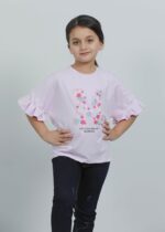 تيشيرت أطفال بناتيOversize بطباعة M بتصميم مورد - الصورة 2