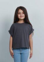 تيشيرت أطفال بناتي Oversize سادة - الصورة 2