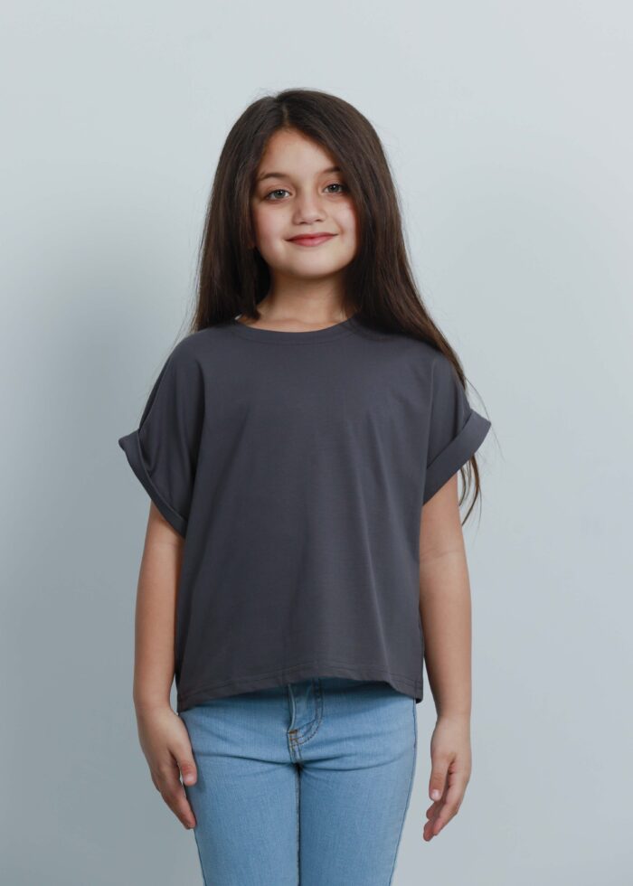 ⁦تيشيرت أطفال بناتي Oversize سادة⁩ - الصورة ⁦2⁩