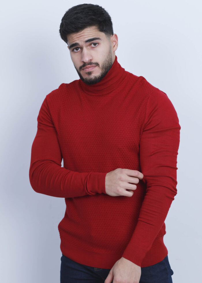 ⁦بلوزة رجالي بتصميم محبوك بنقش وياقة مرتفعة⁩ - الصورة ⁦2⁩