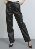 Women Leather Pleated Trouser - Image 2
