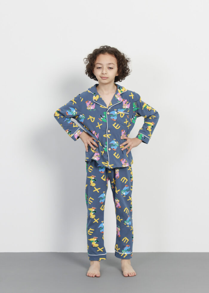 Kids Boy Dinosaurs and Alphabet Printed Two Pieces Pajama - Image 2