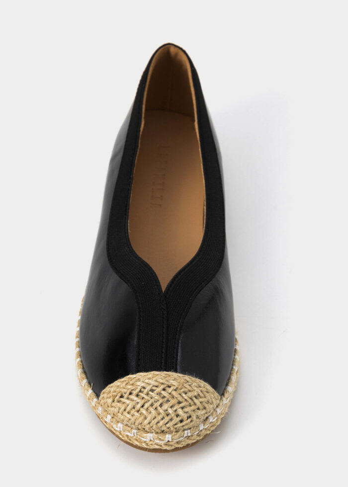 Women Leather and Straw Ballerina Shoes - Image 3