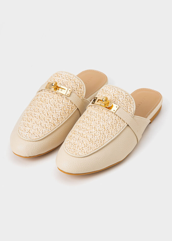 Women Leather and Straw Slipper - Image 2