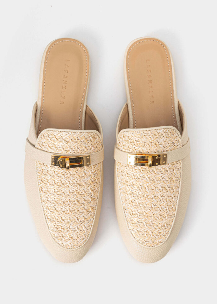 Women Leather and Straw Slipper - Image 4
