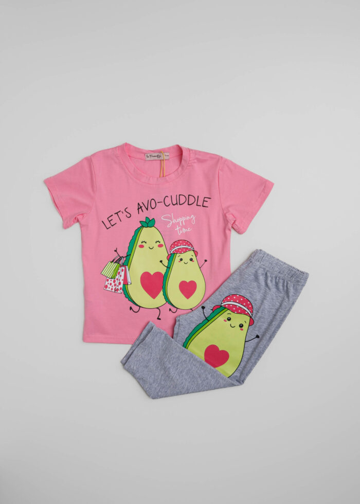 ⁦بيجامة أطفال بيبي بناتي قطعتين بطباعة "Let's Avo-Cuddle"⁩ - الصورة ⁦1⁩