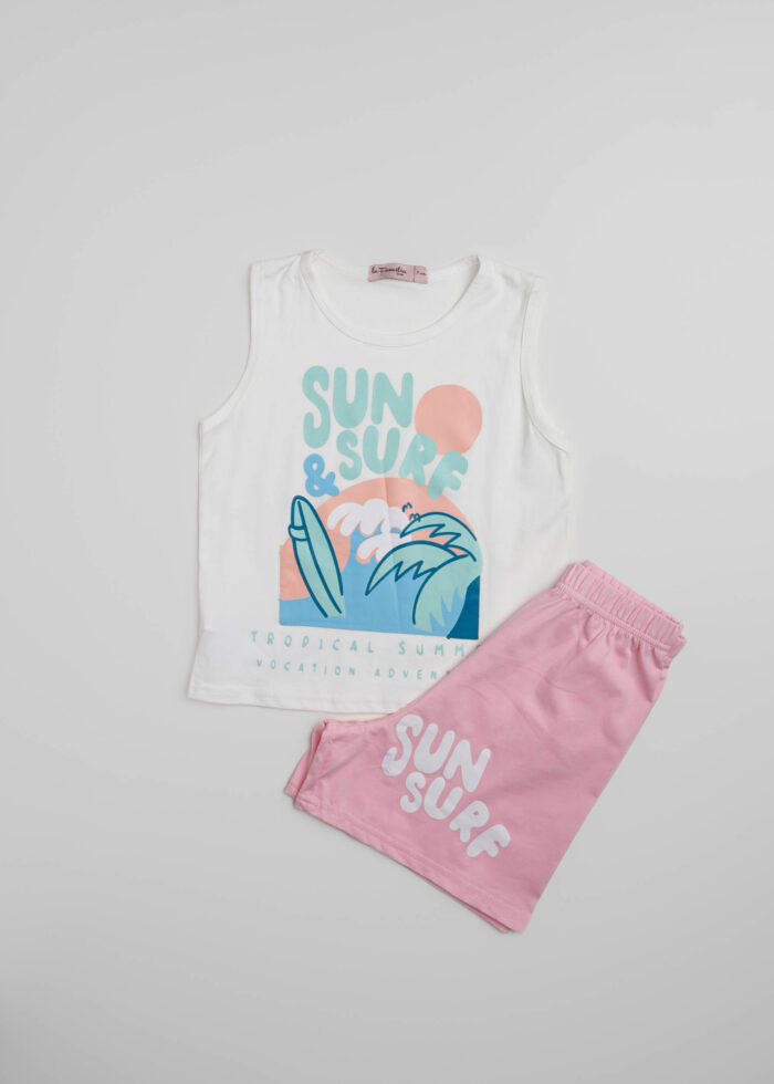 ⁦بيجامة أطفال بيبي بناتي قطعتين بطباعة "Sun & Surf"⁩ - الصورة ⁦1⁩