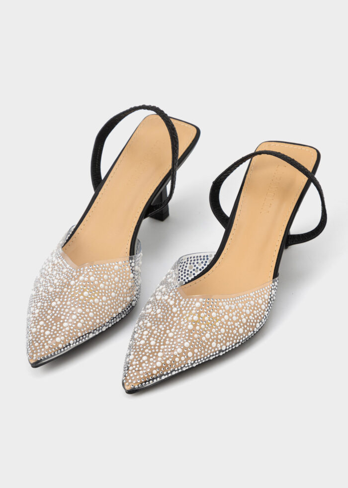 Women Strass and Pearls Decor Heels Sandal - Image 2