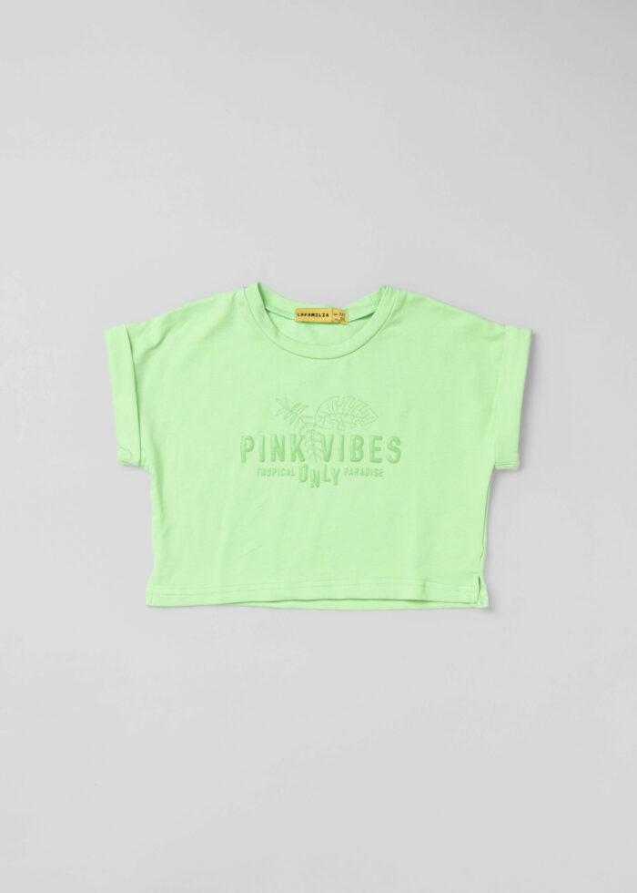 ⁦تيشيرت أطفال بناتي قصيرة بطباعة "Pink Vibes"⁩ - الصورة ⁦1⁩