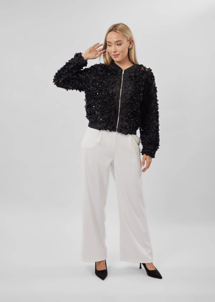 Women Tulle Flowers Decor Jacket - Image 3