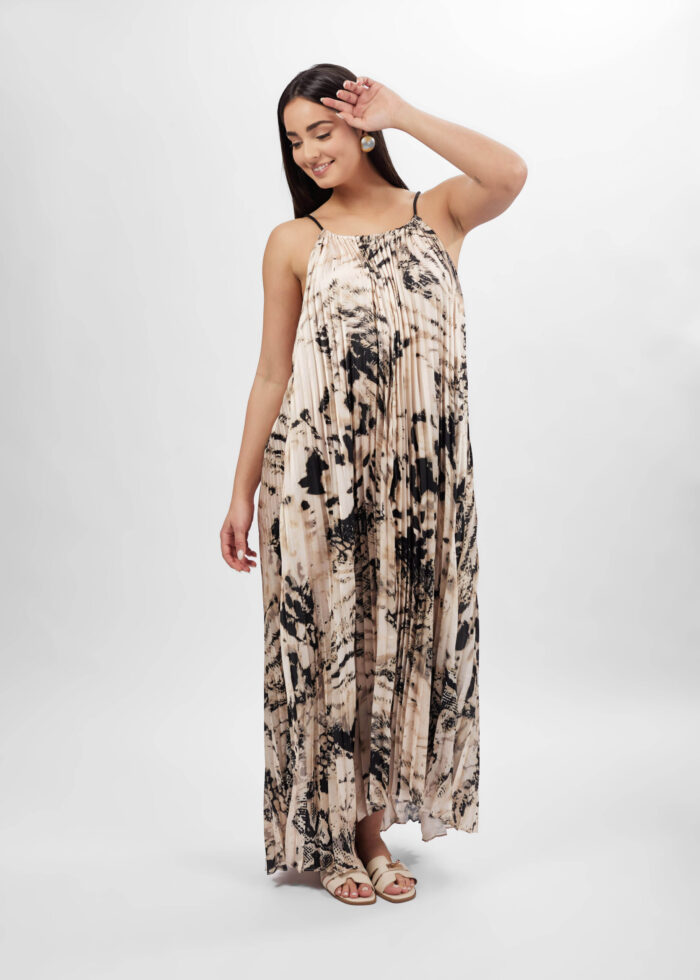 Women Pleated Printed Short Dress - Image 2
