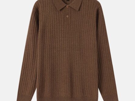 Men Knitted Striped Fabric Polo Shirt