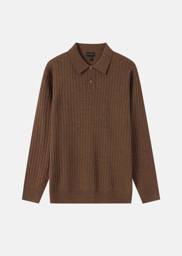 Men Knitted Striped Fabric Polo Shirt - Image 1