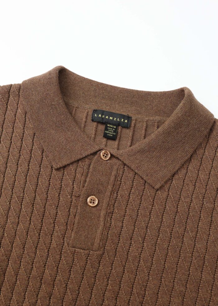 Men Knitted Striped Fabric Polo Shirt - Image 2
