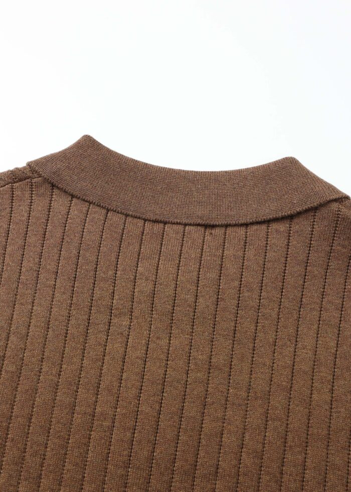 Men Knitted Striped Fabric Polo Shirt - Image 5