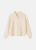 Women Knitted Pearls Decor Jacket