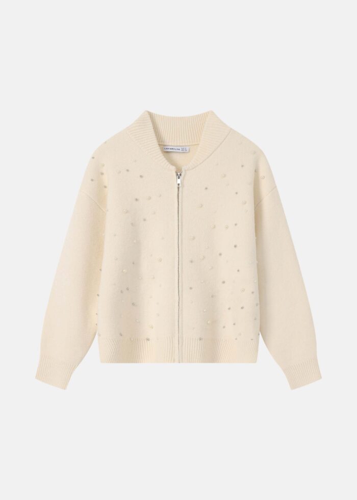 Women Knitted Pearls Decor Jacket - Image 1