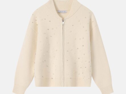 Women Knitted Pearls Decor Jacket