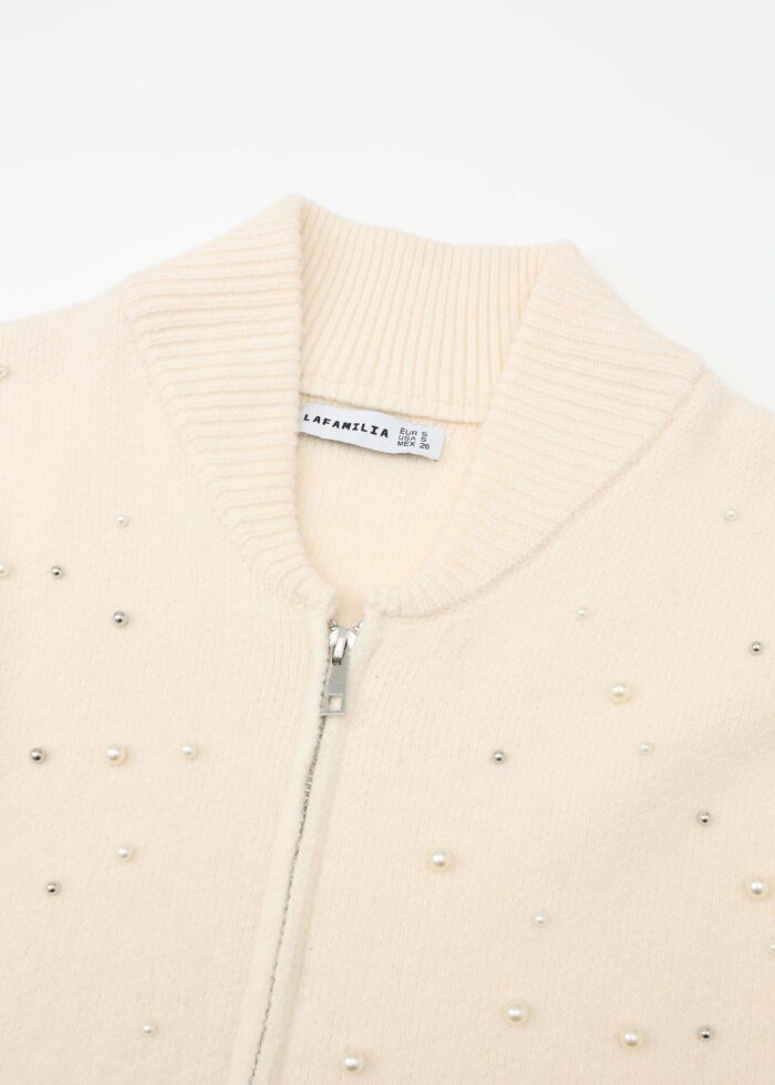 Women Knitted Pearls Decor Jacket - Image 2
