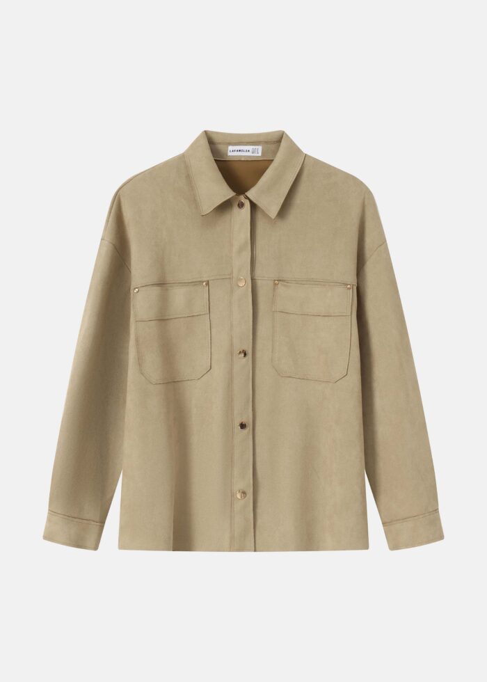 Women Suede Plain Shirt - Image 1