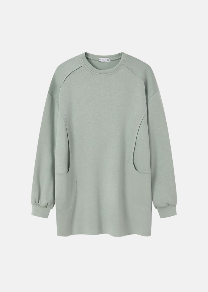 Women Plain Scuba Fabric Long Blouse - Image 1