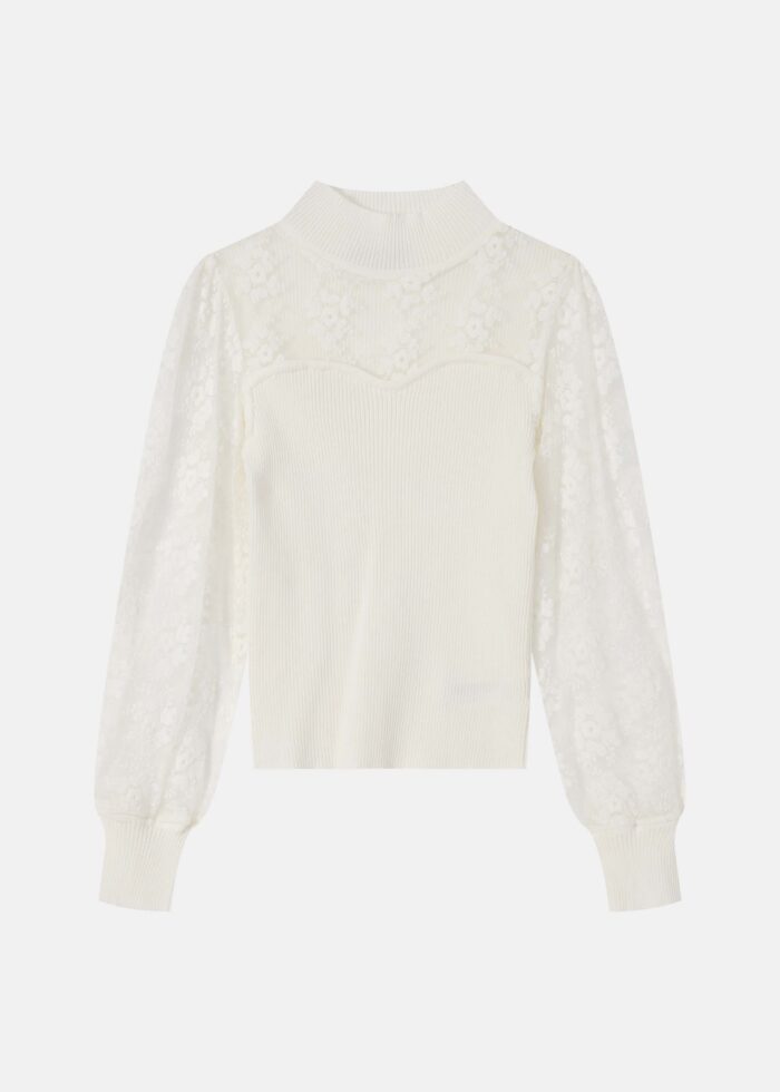 Women Lace and Knitted Fabric Blouse - Image 1