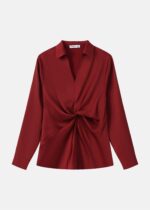 Women Front Knot Satin Blouse