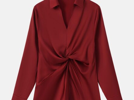 Women Front Knot Satin Blouse