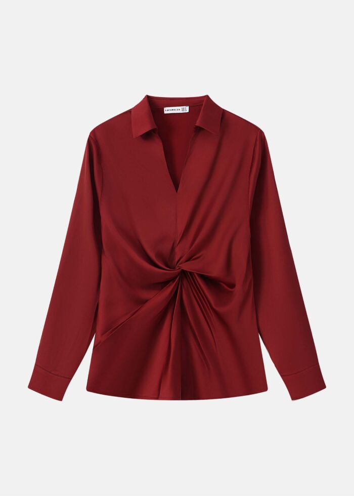 Women Front Knot Satin Blouse - Image 1