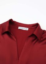 Women Front Knot Satin Blouse - Image 2