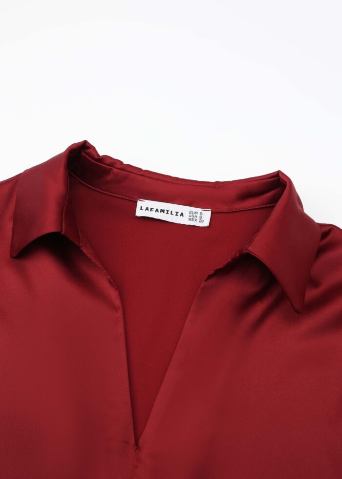 Women Front Knot Satin Blouse - Image 2