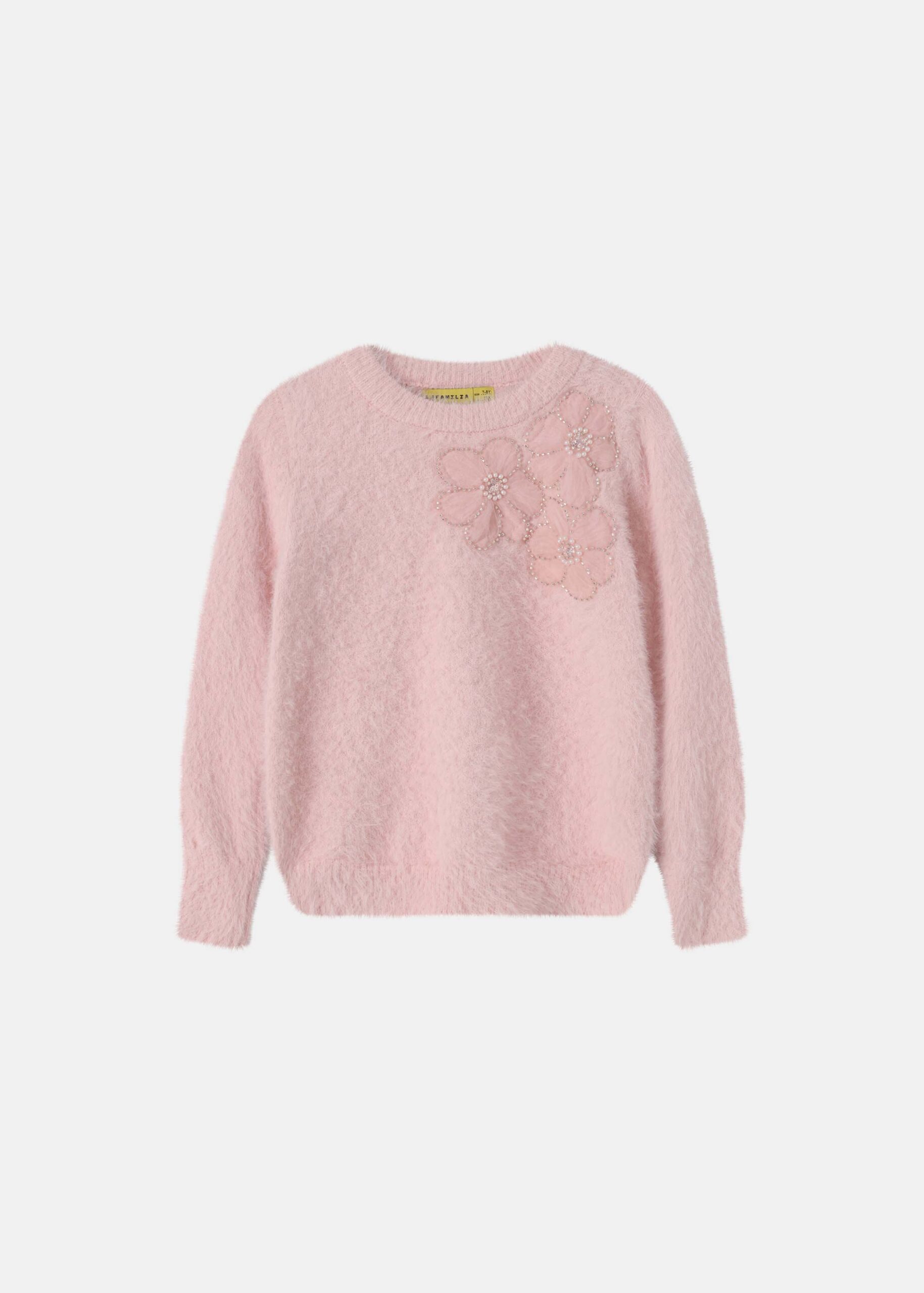6225416003713-a Kids Girl Hairy Knitted Blouse - Image 1