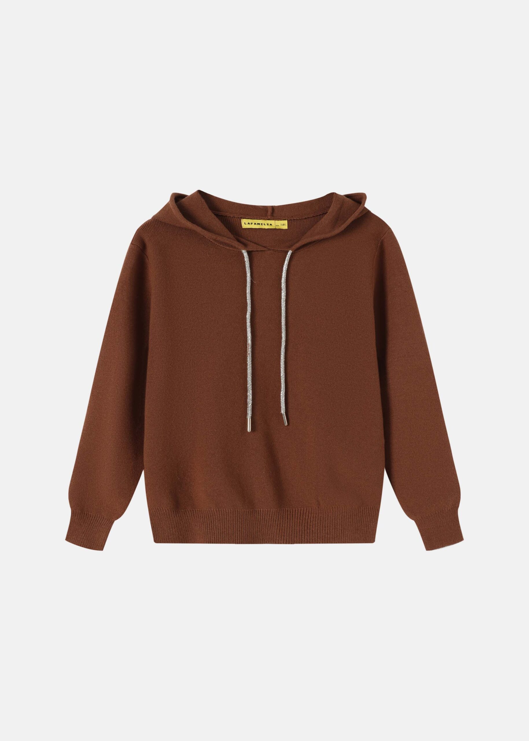 6225416004442-a Kids Girl Knitted Plain Hoodie - Image 1