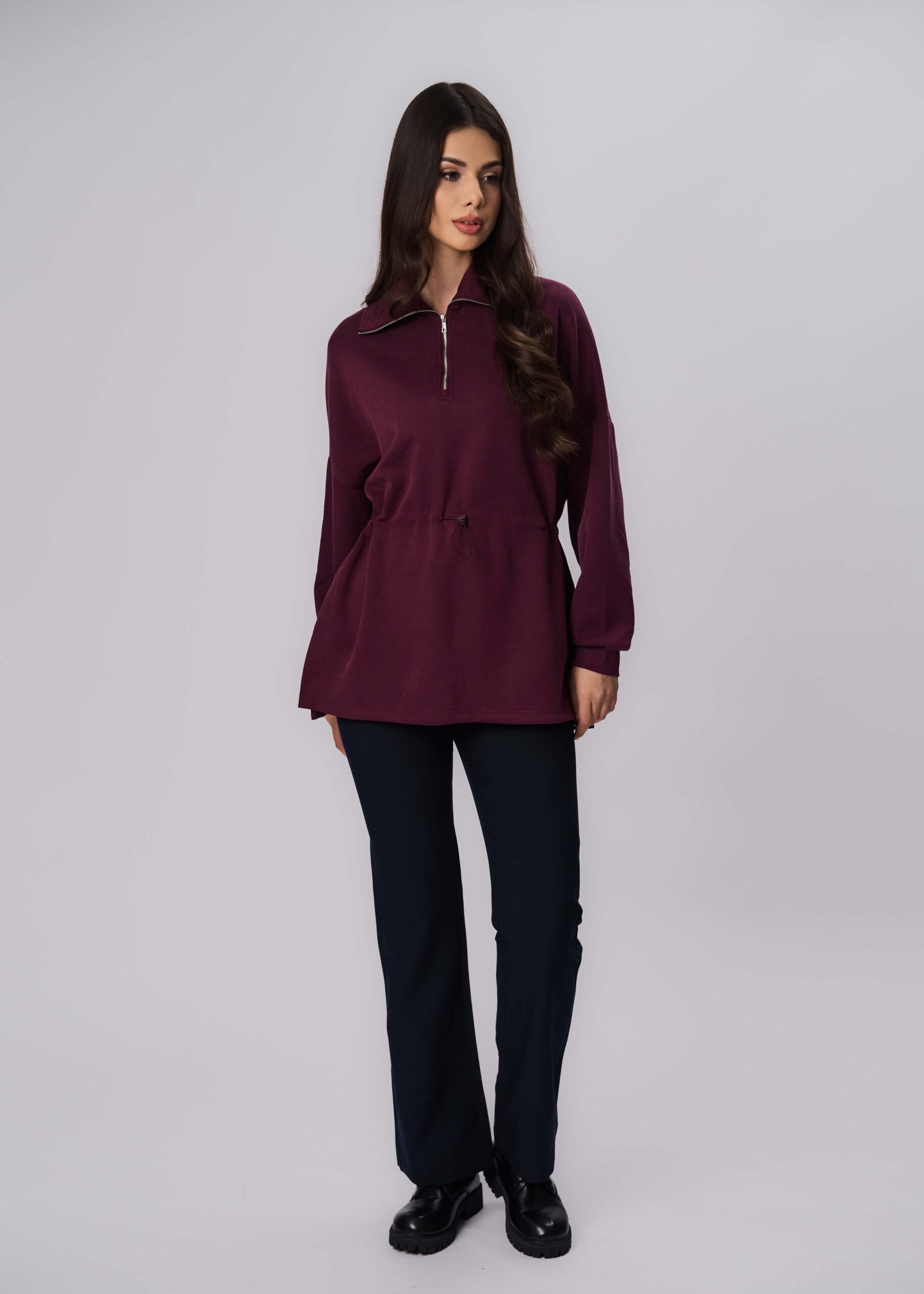 6225216029360-x Women Plain Scuba Fabric Long Blouse - Image 1