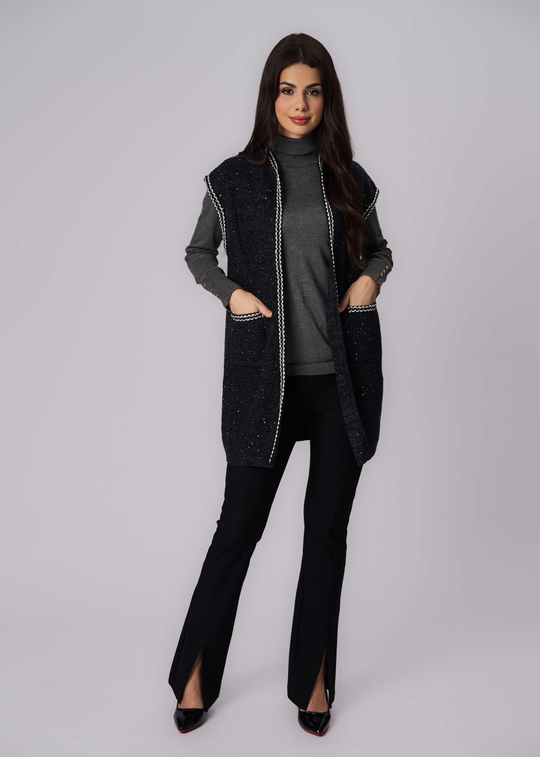 6225222028901-x Women Knitted Glittery Fabric Cardigan - Image 1