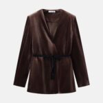 Women Velvet Belted Blazer