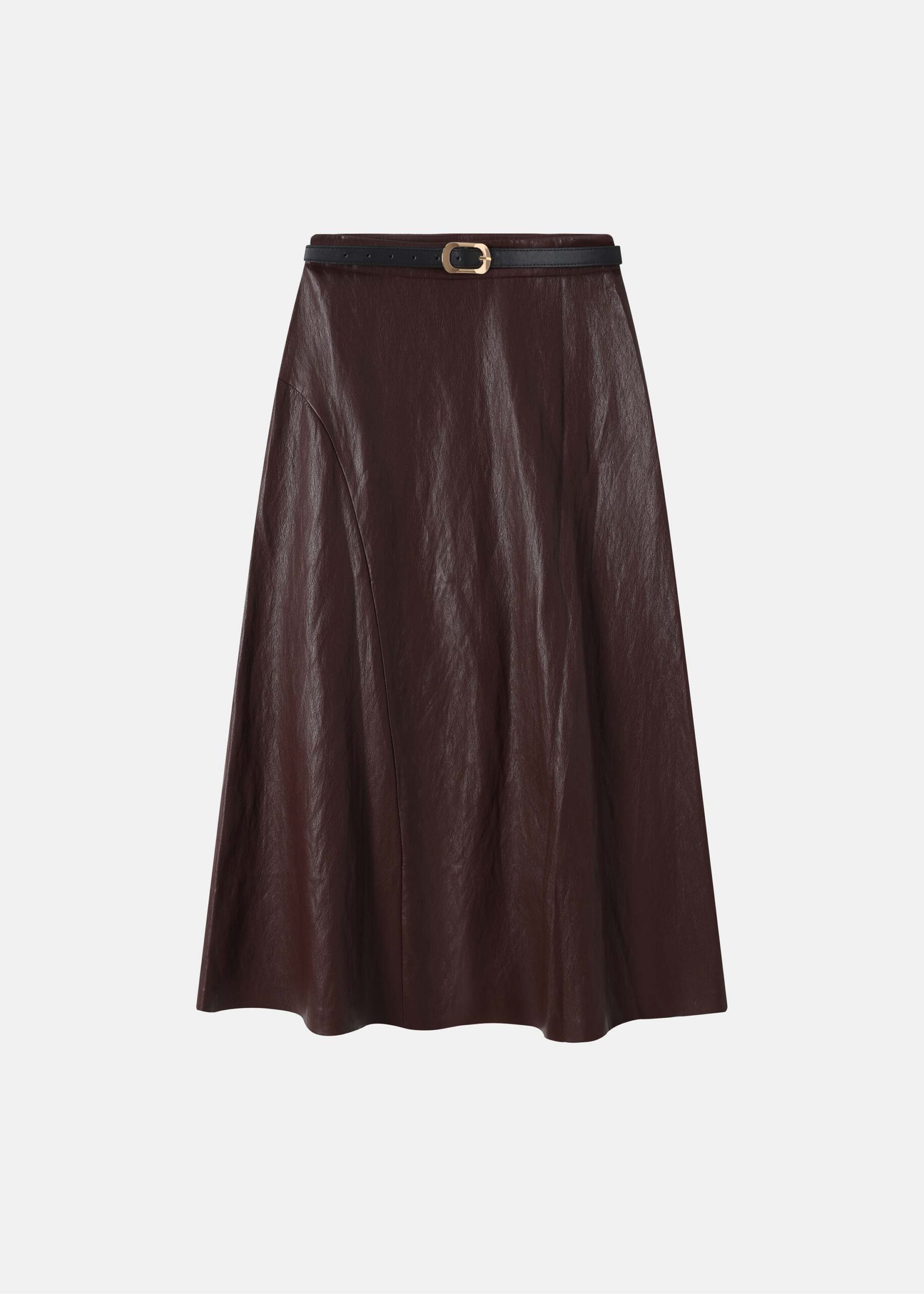 6226211007016-a Women Belted Leather Midi Skirt - Image 1