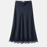 Women Satin Midi Skirt With Lace