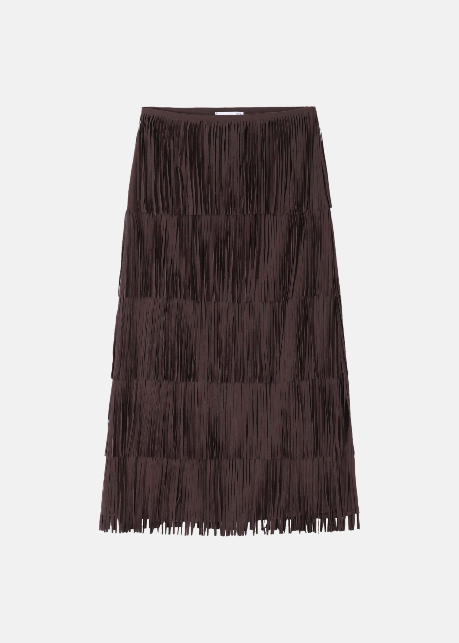 6226211032716-a Women Suede Midi Fringes Skirt - Image 1