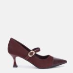 Women Leather and Striped Fabric Heels Shoes