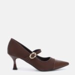Women Leather and Striped Fabric Heels Shoes