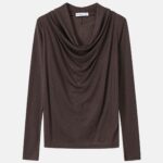 Women Cowl-Neck Long-Sleeves Top