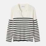 Women Striped Polo Sweatshirt