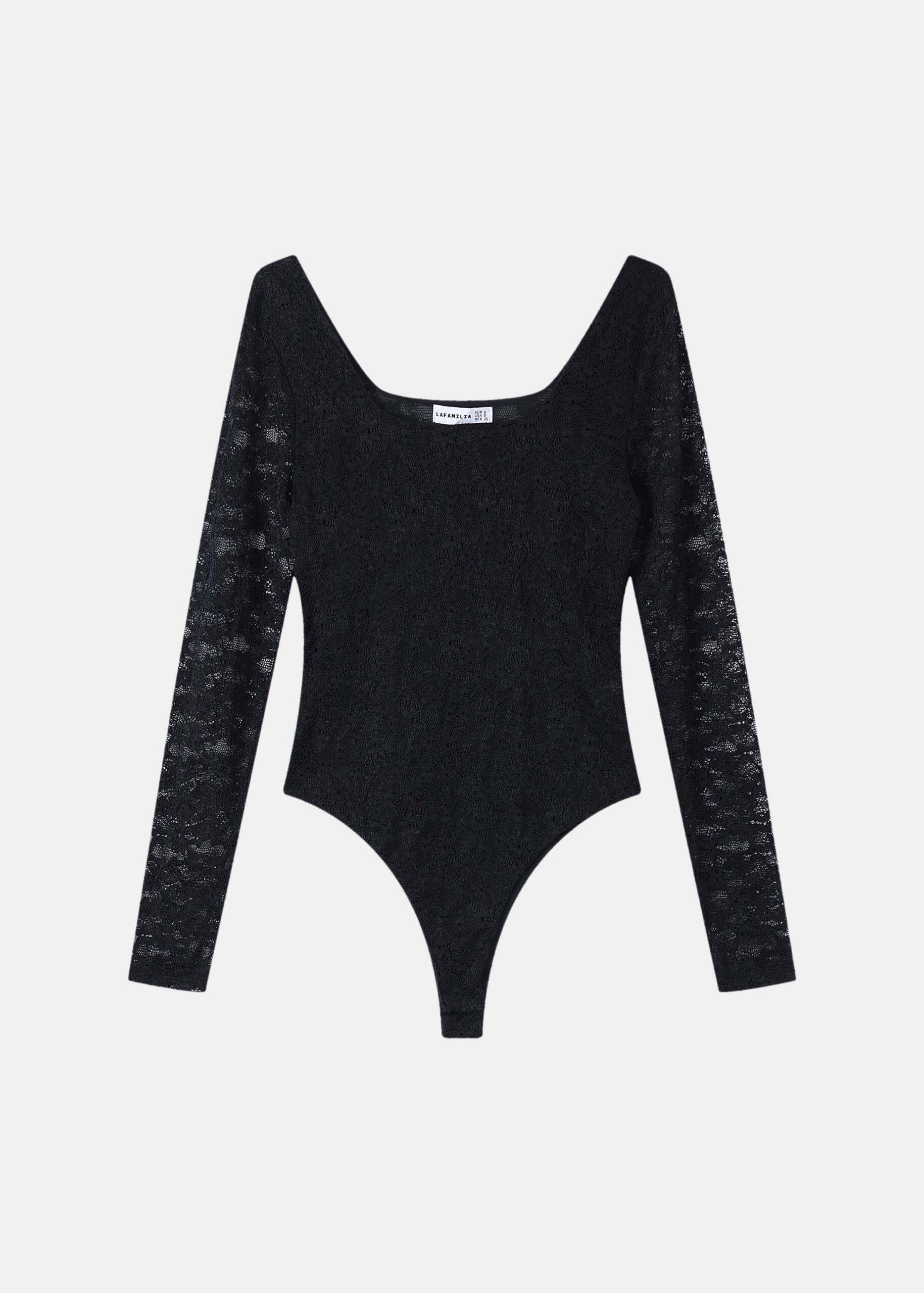 6226216034801-a Women Square-Neckline Lace Bodysuit - Image 1