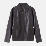 Men Leather Jacket with Flap Pockets