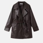Women Long Leather Jacket Belted