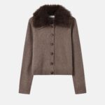 Women Fur Lapel Knit Cardigan