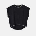 Women Knit Top with Contrast Topstitching